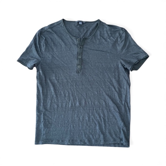 John Varvatos Men’s Bleeker Henley Short Sleeve 100% Linen Neutral Gray Size L - Picture 1 of 8